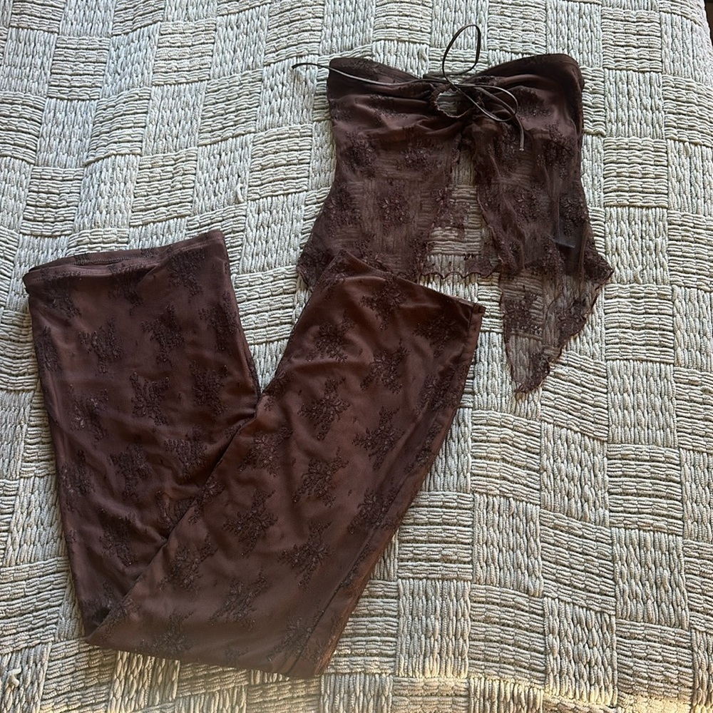 Tiger mist brown lace skirt set
